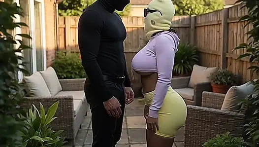 Tall Stepdad Pressing Petite Big Ass Stepdaughter in Backyard