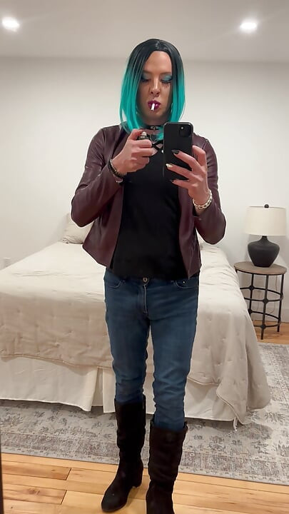 Green haired smoking femboy