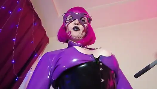 Fetiş kauçuk dominatrix eva lateks mor elbise maskesi büyük götlü orta yaşlı seksi kadın oyuncakları bdsm kadın egemenliği solo ateşli