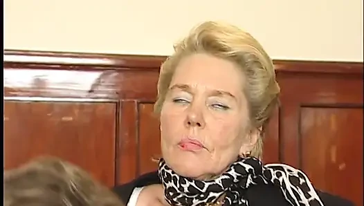 Horny granny spreads her legs and gets her hairy twat slammed