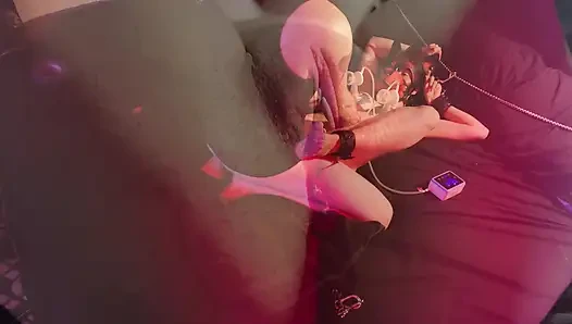 Pup girl tied up, fingered, fucked and milked with machine, watch her cum twice!