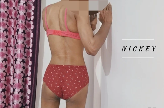 Skinny sissy enjoying in bra and pantie