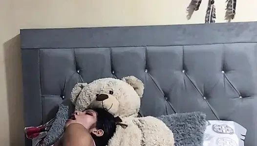 Hot skinny masturbates with a lubricated vibrator.