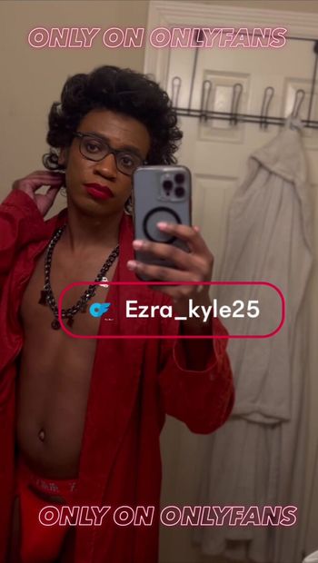 Beautiful  Ebony Babe Ezra_Kyle25 Shows Off Big Beautiful Ass through see through sexy red lingerie. More on Only Fans