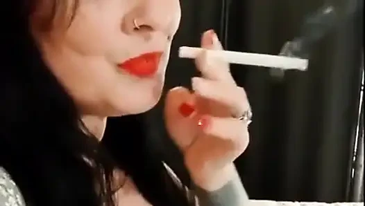 Cute Smoking MILF Red Lipstick