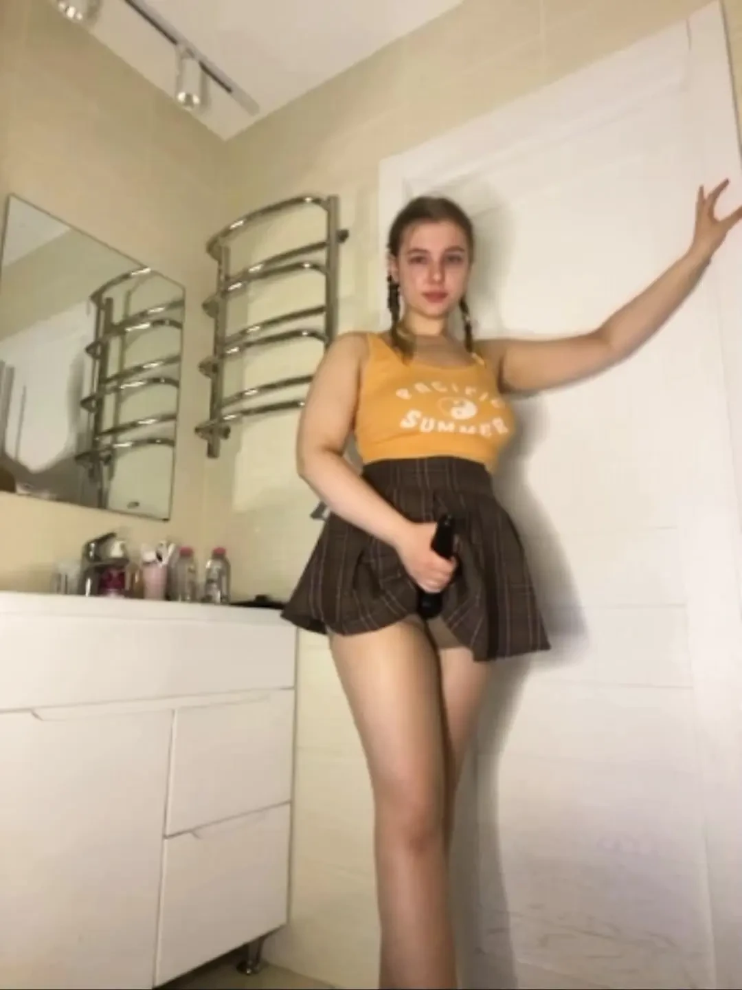 Anal fucking under the skirt in the bathroom