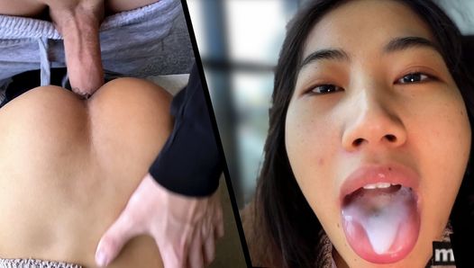 Ik slik mijn dagelijkse dosis sperma - Aziatische interraciale seks door mvlust