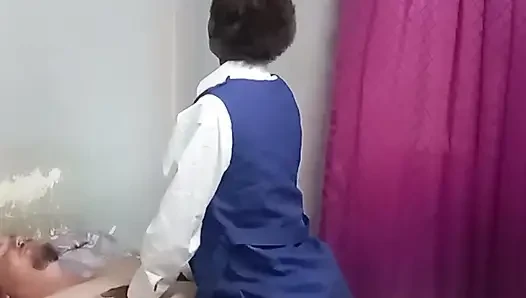 Student sucks my white cock & ride step daddies cock
