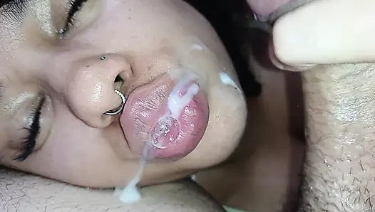 HOT CREAMPIE IN THE MOUTH OF THE CUM THIRSTY SLUT