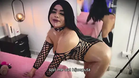 Latina slut masturbates for you while talking dirty and wetting her tight pussy