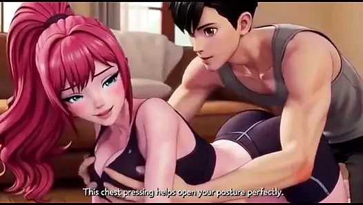 Stepbrother help stepsister in yoga and press her boobs
