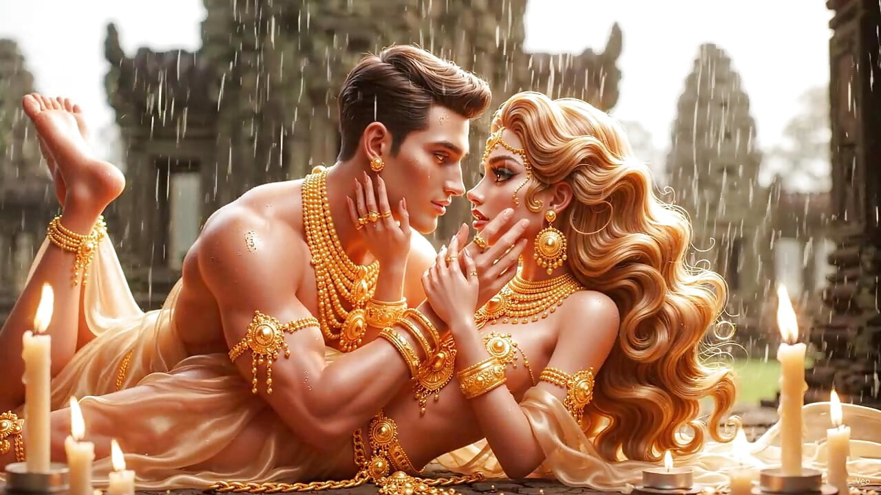 Extreme close-up Desi zoenen - gouden sieraden Mein sexy Indisch meisje Aur knappe jongen Ki volledige romantische nacht