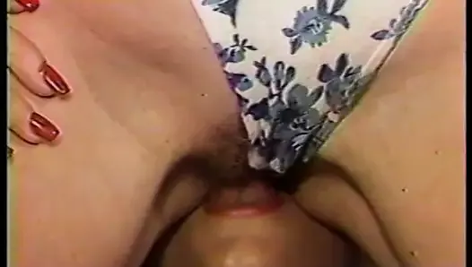 Retro blond lesbian eats pussy, then shares dildo with her partner