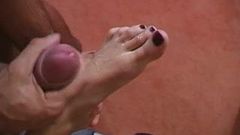 Anal sex & DP in a gym with final footjob & jizz on her feet