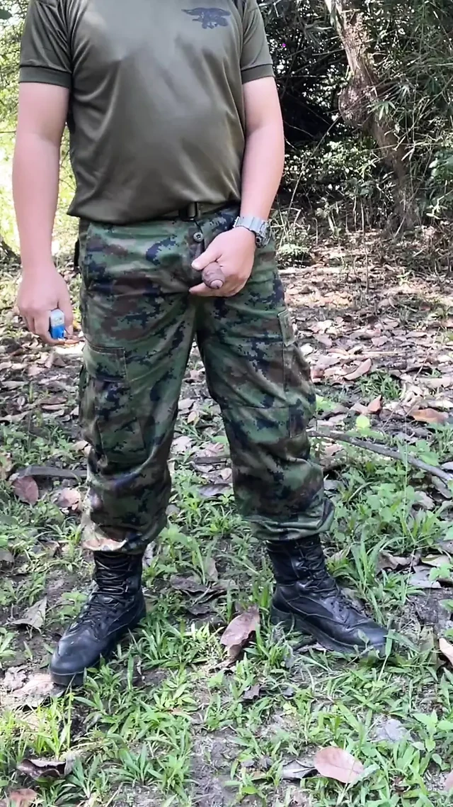 Solider Jerks Off & Cums at Work
