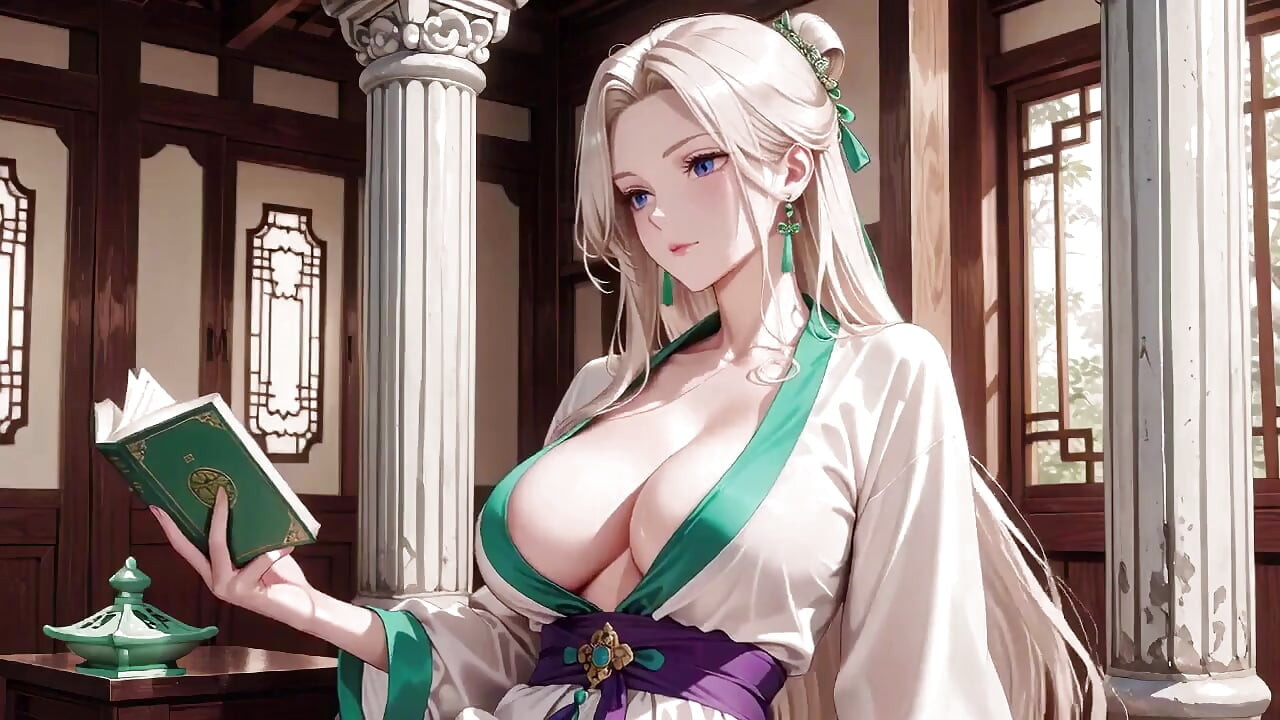 백인 기모노 메이드! 일본 복도에 무릎을 꿇고 태양 아래 젖은 허벅지를 드러내는 거대한 슬릿.