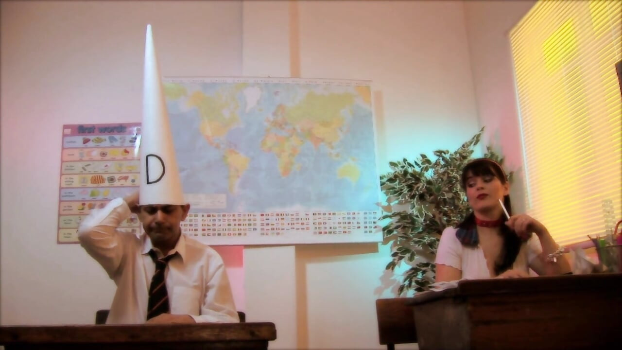 Elegant teacher with huge bombs gets wild and fuck with a colleague in the class