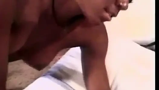 Chocolate skin babe opens her legs wide for hard dude's cock