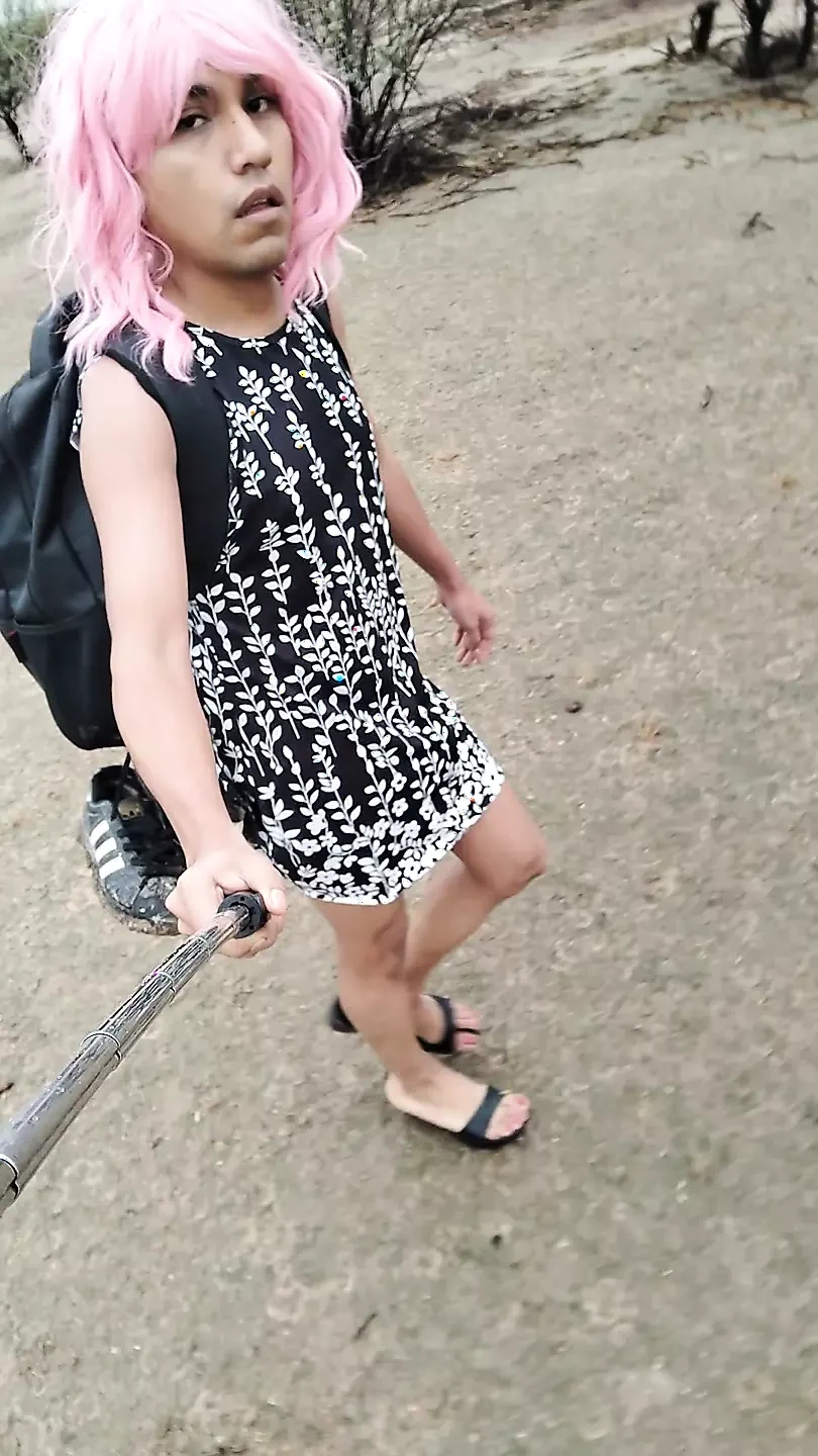 Cute small penis doll looks very rich walking in mini dress and sandals with very hot anus