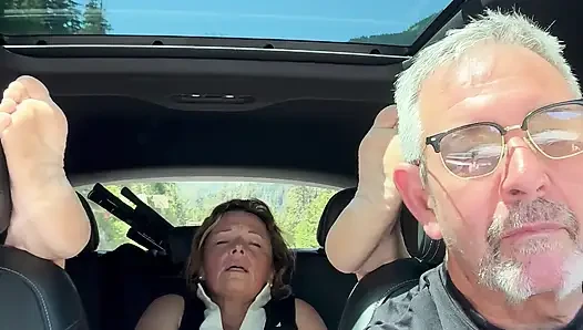 Wife Toys Her Pussy in the Back Seat While Daddy Drives, Road Trip