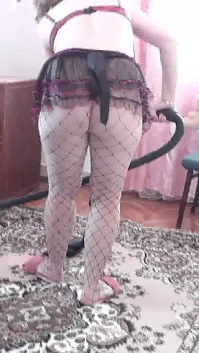 In stockings without panties sexy blonde Milf is cleaning room for Christmas. Pussy, cunt, ass, butt, natural tits Milf | Clip 1