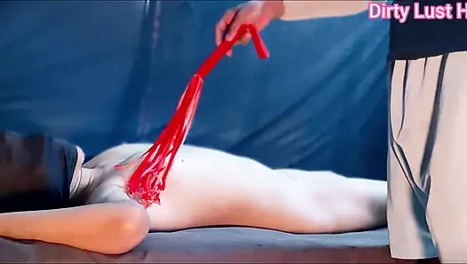 18+ девушка БДСМ, бондаж с веревкой, флоггер шлепанье всего тела, щекотка всего тела с флоггером