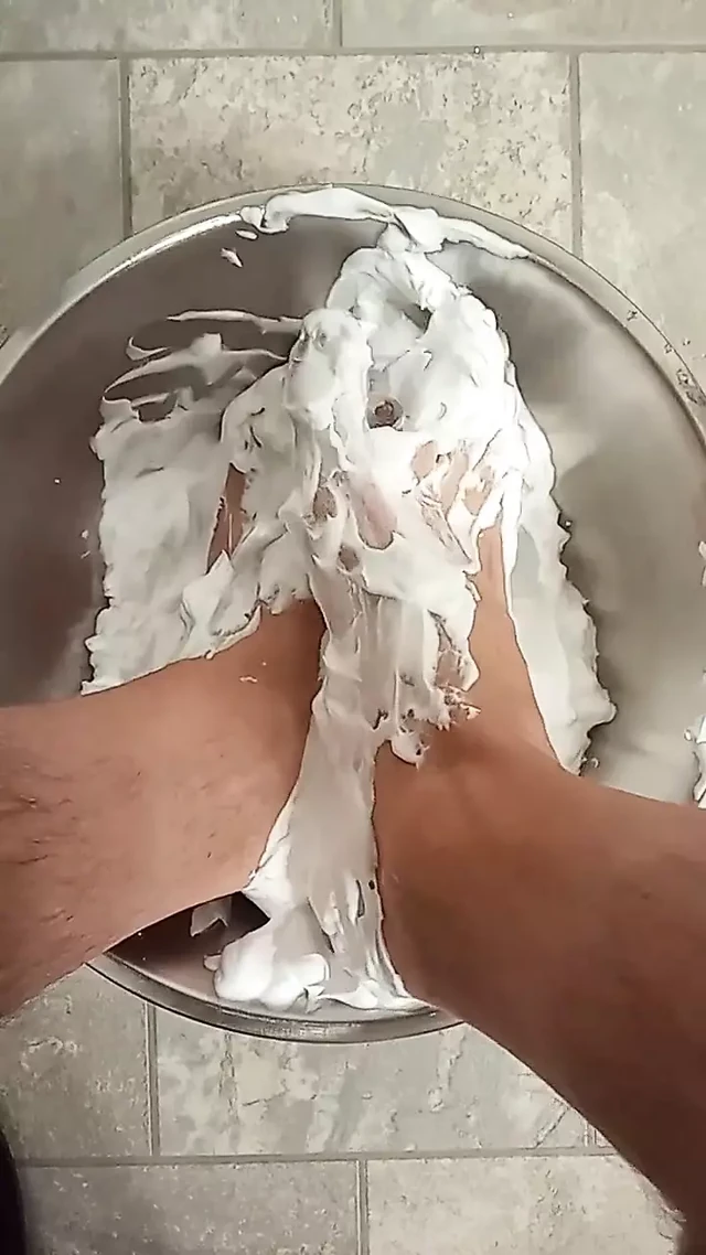 Having Fun with Shaving Cream on My Feet