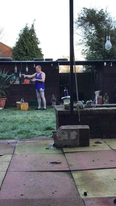 Faggot Jeffrey Mitchell in the garden