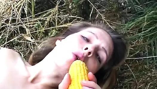 Massive Corn Cob Stretching Gaping Pussy Wide Open Outdoors