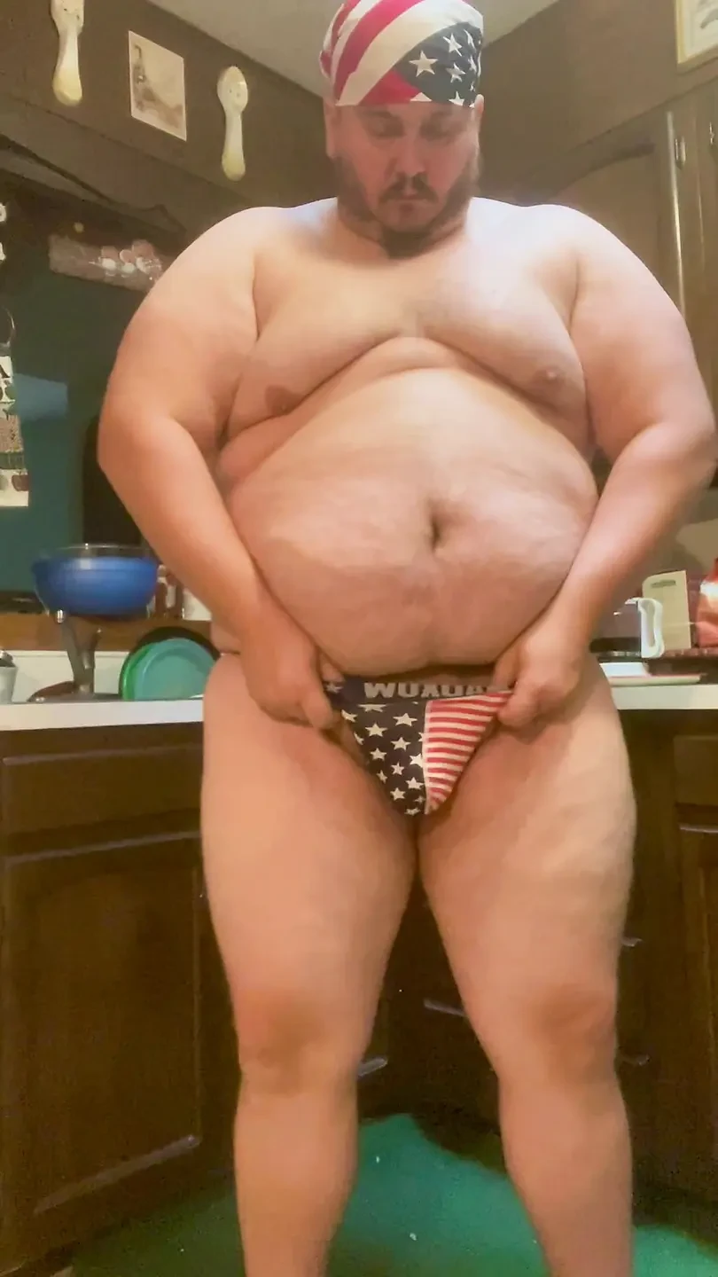 Obese American Pig Bubba Burly Chub Unfurls His Fat Stiffy & Imbibes a Stiff Shot of His Own Tasty Cum