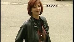 Shy redhead MILF shows tits after long discussion on street