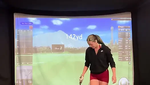 Trying to Golf in a Simulator with My Lush in! Trying Not to Cum While I Swing!