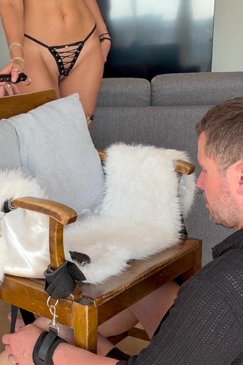 MILF Fantasy: Tie Down Man to a Chair and Force Him to Eat Pussy and Clean Dildo After Orgasm