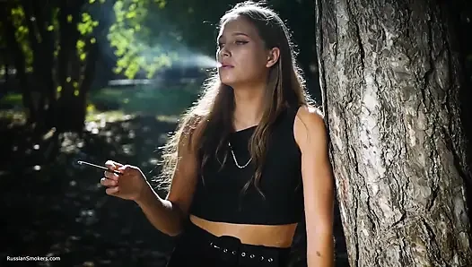 Sexy Russian Babe Smoking Cigarette Indoor Studio