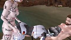 एक सुंदर रोबोट लड़की का एक एनिमेटेड 3डी अश्लील वीडियो जो एक आदमी और लड़की के साथ तीन लोगों की चुदाई वाला सेक्स कर रही है