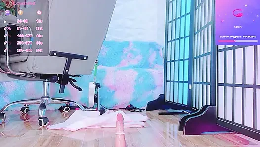 Masturbating on the chair in a yellow half-body suit, squirting is amazing.