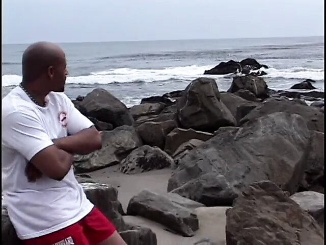 Bald black guy fingers and licks lifeguard’s hairy pussy