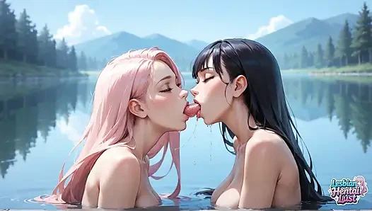 Sakin göl sevişmesi: lezbiyen çift dağ cennetinde