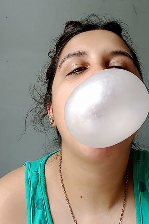 Green Balloons and Pink Bubblegum Close up Blow - Bunny Looner