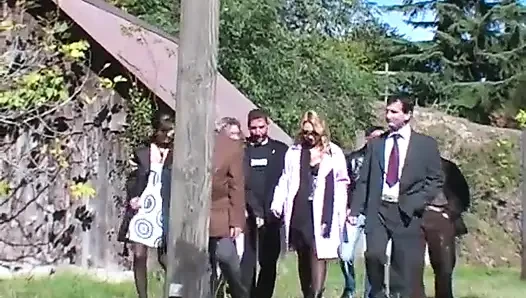 Sexy lesbian threesome in the garden