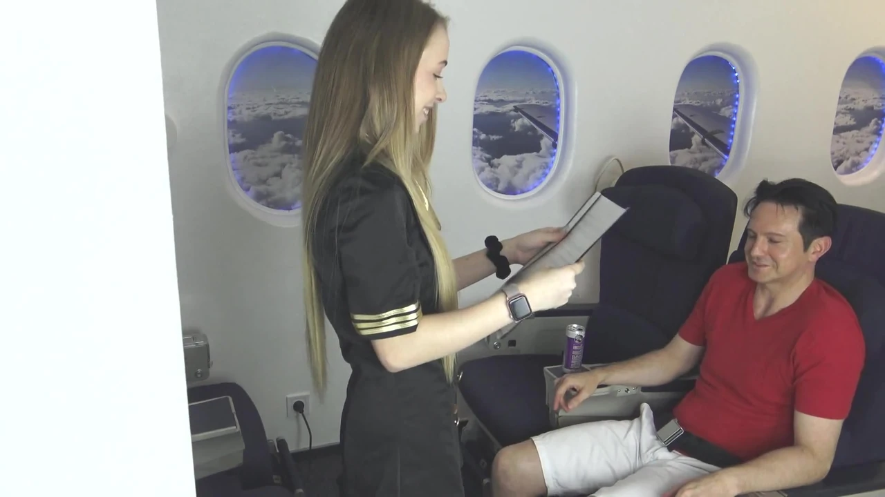 Foot fetish sex with stewardess while in airplane