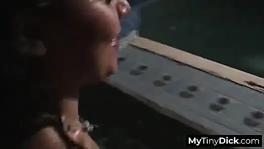 Her hands gently guided his small cock into her mouth