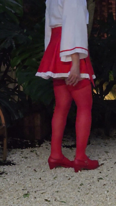 Sluty Miko Sissy Kanisa Part 2: Outdoor Walk in a Rock Garden Showing Her Sexy Legs Under Red Stocking and High Heel Shoes