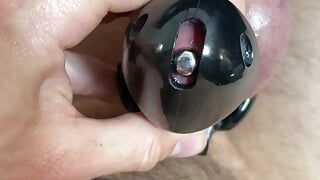 POV chastity cage with penis plug huge cumshot