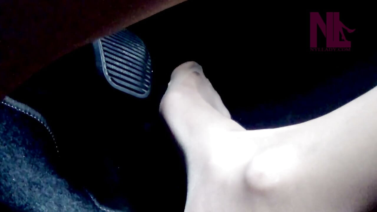 Sensual Driving in Nude Toe-reinforced Pantyhose