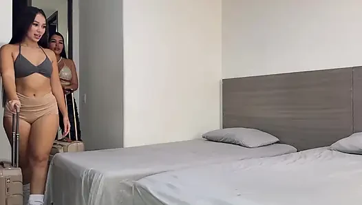 Lesbian to Passionate, Scissors Pussy Food with My Best Friend Daniela Andrea and Lalucero After Sharing a Bed in a Hotel