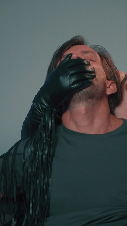 The contemptuous Mistress masturbates her slave's root with long leather gloves, out of condescension and for her own amusement | Clip 2