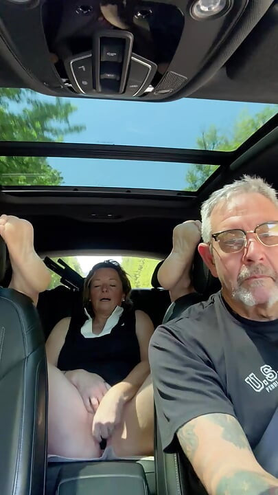 Wife Toys Her Pussy in the Back Seat While Daddy Drives, Road Trip