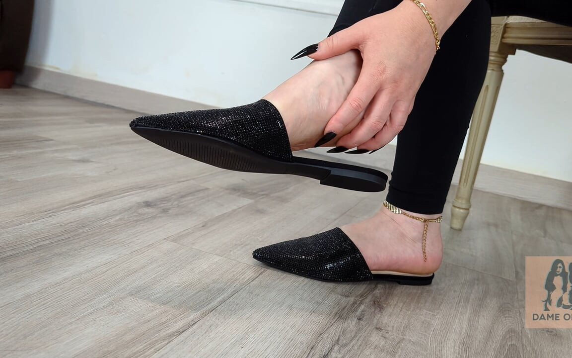 Shoe Collection Pointed-toe Sequin Flat Mules - Dame Olga (4k) (643)