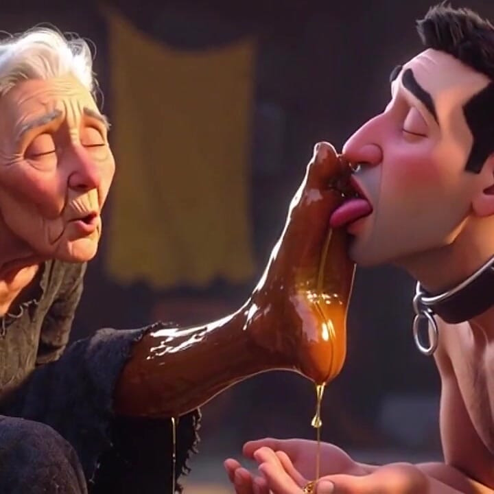 Submissive Slave Licking Wrinkled Feet of Old Ladies